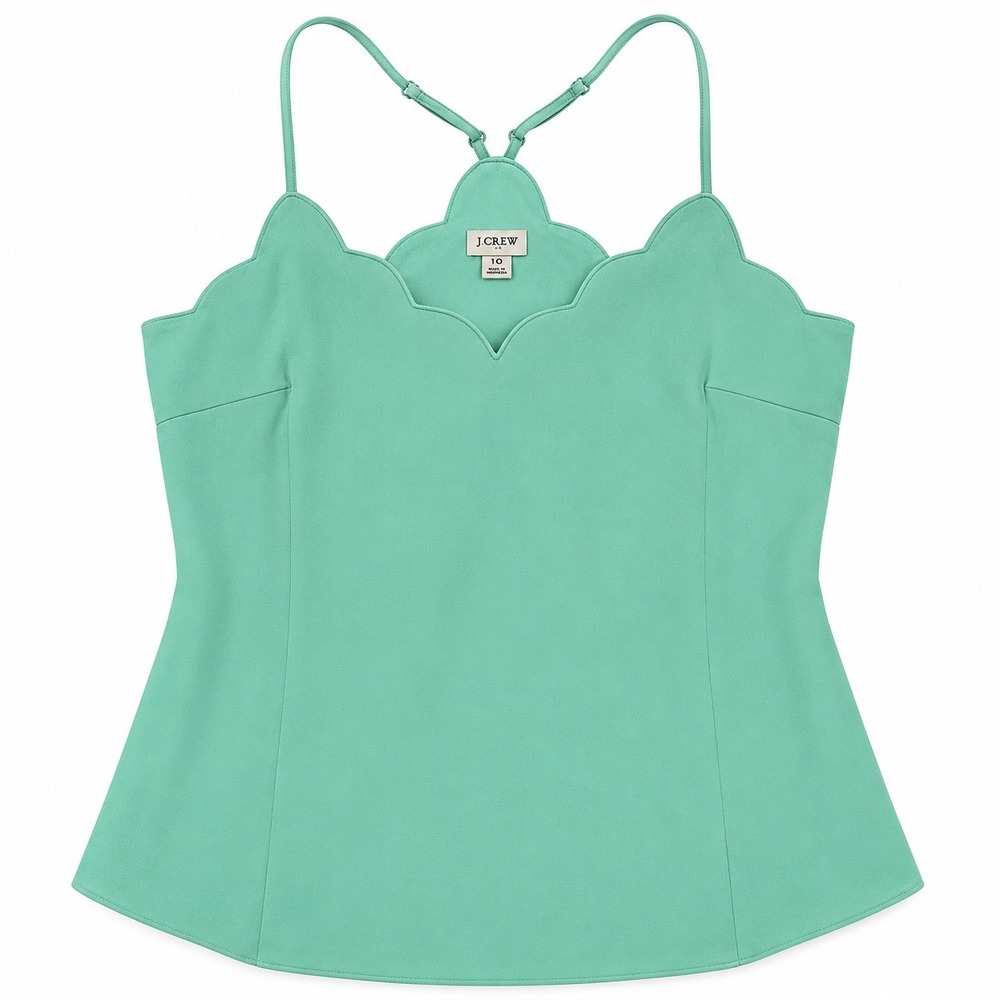 J.Crew Mint Green Scalloped Camisole Tank Top Size 10 Adjustable Straps 252E